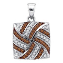 10kt White Gold Women's Round Cognac-brown Color Enhanced Diamond Square Pendant 1-4 Cttw - FREE Shipping (US/CAN)-Gold & Diamond Pendants & Necklaces-JadeMoghul Inc.