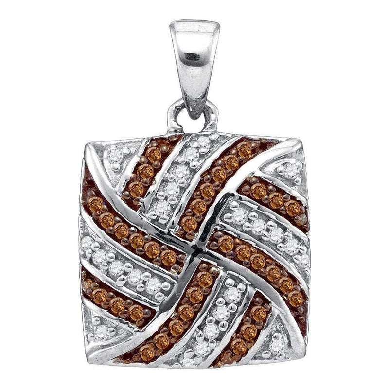 10kt White Gold Women's Round Cognac-brown Color Enhanced Diamond Square Pendant 1-4 Cttw - FREE Shipping (US/CAN)-Gold & Diamond Pendants & Necklaces-JadeMoghul Inc.