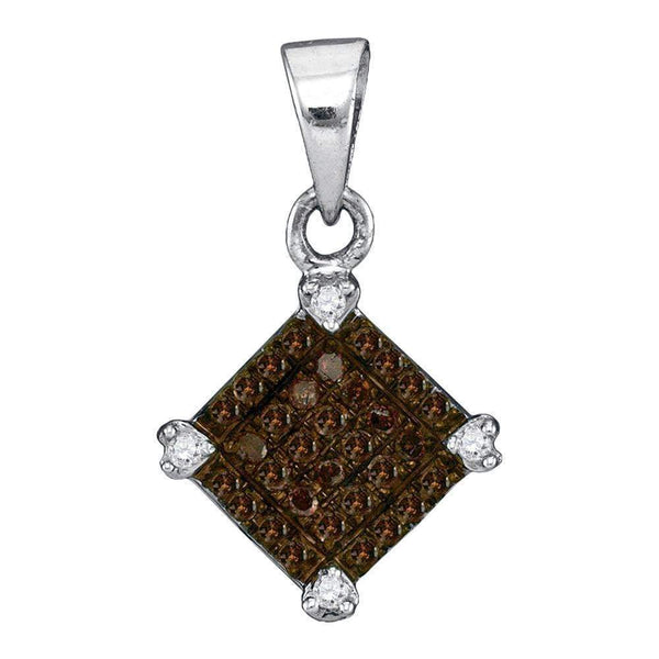 10kt White Gold Women's Round Cognac-brown Color Enhanced Diamond Square Pendant 1-6 Cttw - FREE Shipping (US/CAN)-Gold & Diamond Pendants & Necklaces-JadeMoghul Inc.