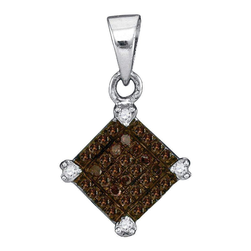 10kt White Gold Women's Round Cognac-brown Color Enhanced Diamond Square Pendant 1-6 Cttw - FREE Shipping (US/CAN)-Gold & Diamond Pendants & Necklaces-JadeMoghul Inc.