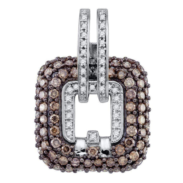 10kt White Gold Women's Round Cognac-brown Color Enhanced Diamond Square Pendant 2-1-4 Cttw - FREE Shipping (US/CAN)-Gold & Diamond Pendants & Necklaces-JadeMoghul Inc.