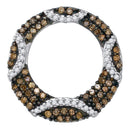 10kt White Gold Women's Round Cognac-brown Color Enhanced Diamond Stripe Circle Pendant 3-8 Cttw - FREE Shipping (US/CAN)-Gold & Diamond Pendants & Necklaces-JadeMoghul Inc.