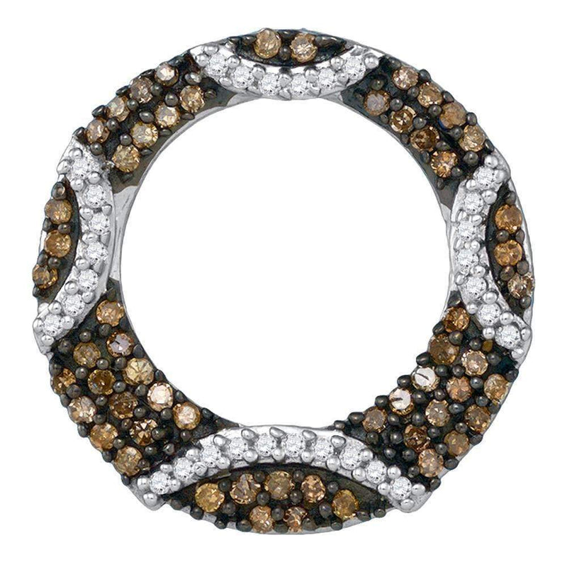 10kt White Gold Women's Round Cognac-brown Color Enhanced Diamond Stripe Circle Pendant 3-8 Cttw - FREE Shipping (US/CAN)-Gold & Diamond Pendants & Necklaces-JadeMoghul Inc.