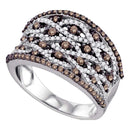 10kt White Gold Women's Round Cognac-brown Color Enhanced Diamond Stripe Fashion Ring 1-1/20 Cttw - FREE Shipping (US/CAN)-Rings And Bands-5-JadeMoghul Inc.
