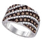 10kt White Gold Women's Round Cognac-brown Color Enhanced Diamond Striped Band Ring 1-1/3 Cttw - FREE Shipping (US/CAN)-Gold & Diamond Bands-5-JadeMoghul Inc.