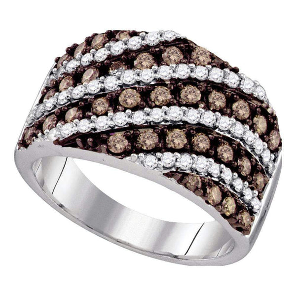 10kt White Gold Women's Round Cognac-brown Color Enhanced Diamond Striped Band Ring 1-1/3 Cttw - FREE Shipping (US/CAN)-Gold & Diamond Bands-5-JadeMoghul Inc.