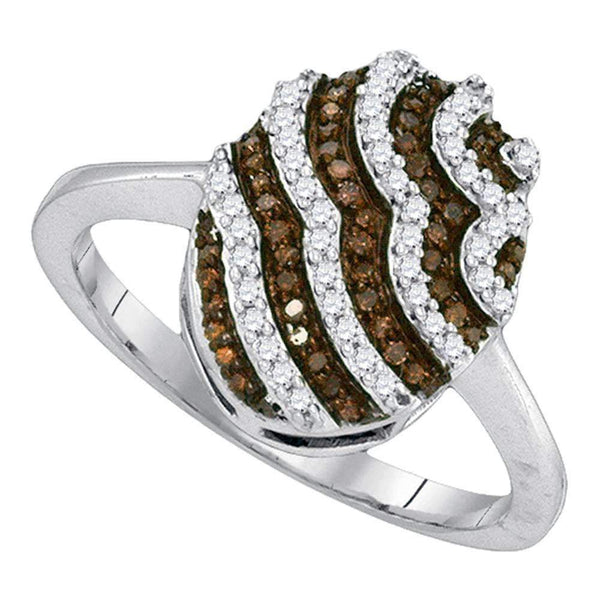 10kt White Gold Women's Round Cognac-brown Color Enhanced Diamond Striped Cluster Ring 1/3 Cttw - FREE Shipping (US/CAN)-Gold & Diamond Fashion Rings-5-JadeMoghul Inc.