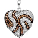 10kt White Gold Women's Round Cognac-brown Color Enhanced Diamond Striped Heart Pendant 1-2 Cttw - FREE Shipping (US/CAN)-Gold & Diamond Pendants & Necklaces-JadeMoghul Inc.