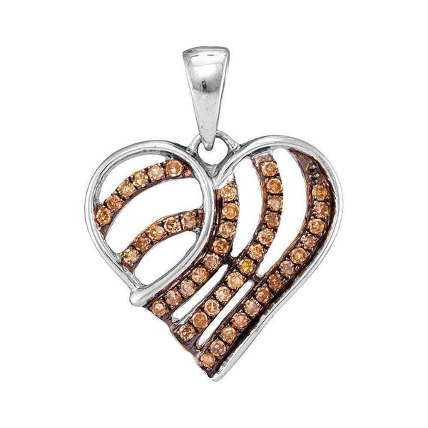 10kt White Gold Women's Round Cognac-brown Color Enhanced Diamond Striped Heart Pendant 1-4 Cttw - FREE Shipping (US/CAN)-Gold & Diamond Pendants & Necklaces-JadeMoghul Inc.