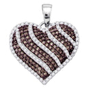 10kt White Gold Women's Round Cognac-brown Color Enhanced Diamond Striped Heart Pendant 1.00 Cttw - FREE Shipping (US/CAN)-Gold & Diamond Pendants & Necklaces-JadeMoghul Inc.