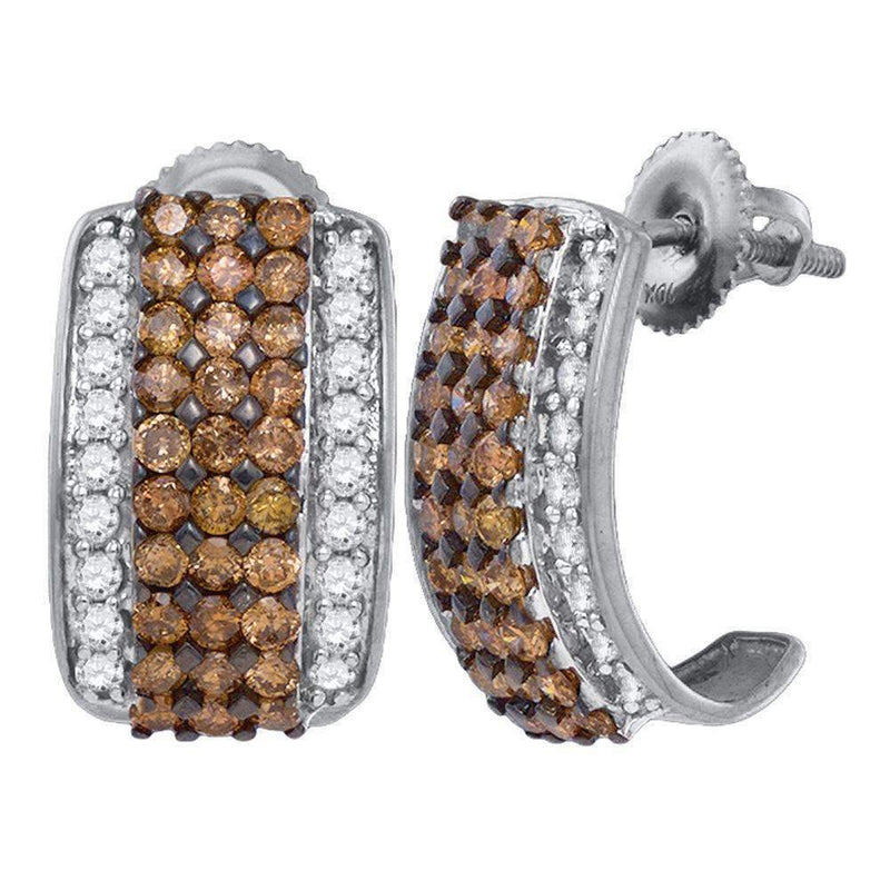 10kt White Gold Women's Round Cognac-brown Color Enhanced Diamond Stud Earrings 1-7-8 Cttw - FREE Shipping (USA/CAN)-Gold & Diamond Earrings-JadeMoghul Inc.