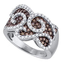 10kt White Gold Women's Round Cognac-brown Color Enhanced Diamond Swirled Cocktail Ring 1.00 Cttw - FREE Shipping (US/CAN)-Gold & Diamond Fashion Rings-5-JadeMoghul Inc.