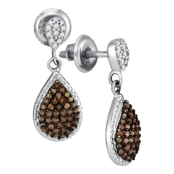 10kt White Gold Women's Round Cognac-brown Color Enhanced Diamond Teardrop Dangle Earrings 1-2 Cttw - FREE Shipping (USA/CAN)-Gold & Diamond Earrings-JadeMoghul Inc.