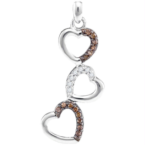 10kt White Gold Women's Round Cognac-brown Color Enhanced Diamond Triple Heart Love Pendant 1-6 Cttw - FREE Shipping (US/CAN)-Gold & Diamond Pendants & Necklaces-JadeMoghul Inc.