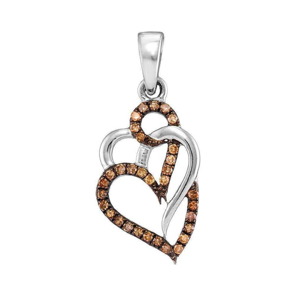 10kt White Gold Women's Round Cognac-brown Color Enhanced Diamond Triple Heart Pendant 1-4 Cttw - FREE Shipping (US/CAN)-Gold & Diamond Pendants & Necklaces-JadeMoghul Inc.