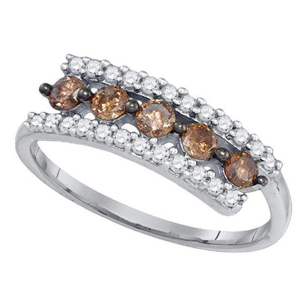 10kt White Gold Women's Round Cognac-brown Color Enhanced Diamond Triple Row Band 5-8 Cttw - FREE Shipping (US/CAN)-Gold & Diamond Bands-JadeMoghul Inc.