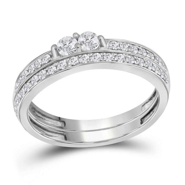 10kt White Gold Women's Round Diamond 2-Stone Bridal Wedding Engagement Ring Band Set 1/2 Cttw - FREE Shipping (US/CAN)-Wedding Jewelry-5.5-JadeMoghul Inc.