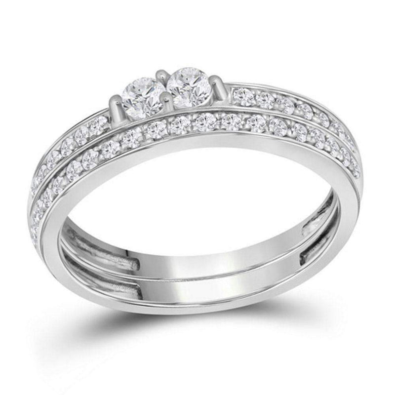 10kt White Gold Women's Round Diamond 2-Stone Bridal Wedding Engagement Ring Band Set 1/2 Cttw - FREE Shipping (US/CAN)-Wedding Jewelry-5.5-JadeMoghul Inc.