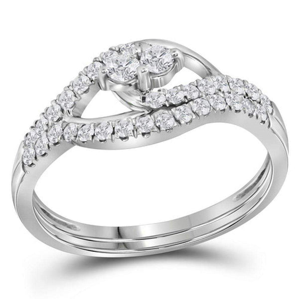 10kt White Gold Women's Round Diamond 2-Stone Bridal Wedding Engagement Ring Band Set 1/2 Cttw - FREE Shipping (US/CAN)-Wedding Jewelry-6-JadeMoghul Inc.