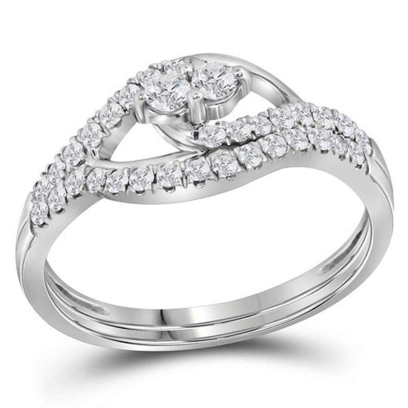 10kt White Gold Women's Round Diamond 2-Stone Bridal Wedding Engagement Ring Band Set 1/2 Cttw - FREE Shipping (US/CAN)-Wedding Jewelry-6-JadeMoghul Inc.