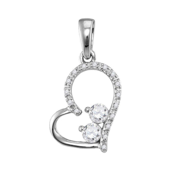 10kt White Gold Women's Round Diamond 2-Stone Heart Love Pendant 1-5 Cttw - FREE Shipping (US/CAN)-Gold & Diamond Pendants & Necklaces-JadeMoghul Inc.