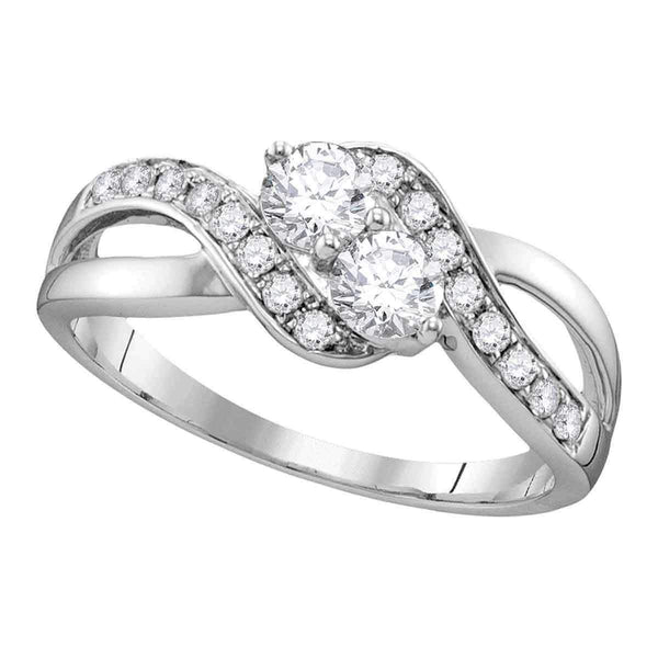 10kt White Gold Women's Round Diamond 2-stone Hearts Together Bridal Wedding Engagement Ring 5/8 Cttw - FREE Shipping (US/CAN) (Certified)-Wedding Jewelry-5-JadeMoghul Inc.