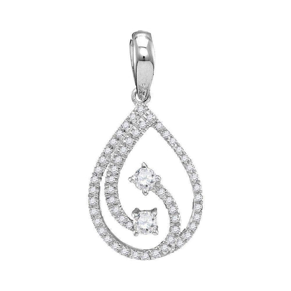 10kt White Gold Womens Round Diamond 2-stone Hearts Together Teardrop Pendant 1-5 Cttw - FREE Shipping (US/CAN)-Gold & Diamond Pendants & Necklaces-JadeMoghul Inc.