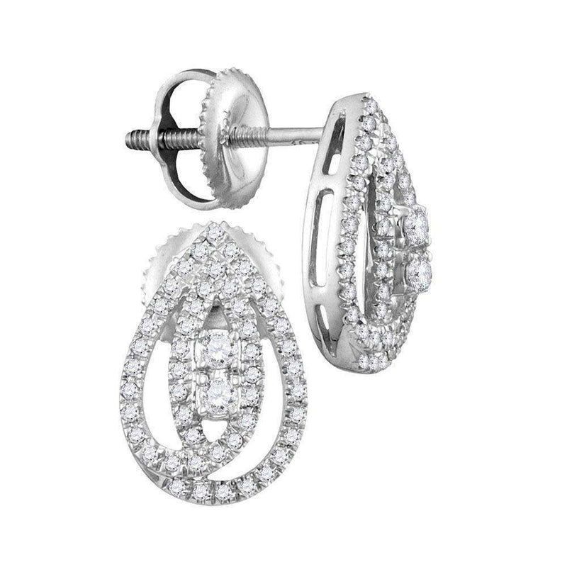 10kt White Gold Women's Round Diamond 2-stone Teardrop Stud Earrings 1-4 Cttw - FREE Shipping (US/CAN)-Gold & Diamond Earrings-JadeMoghul Inc.