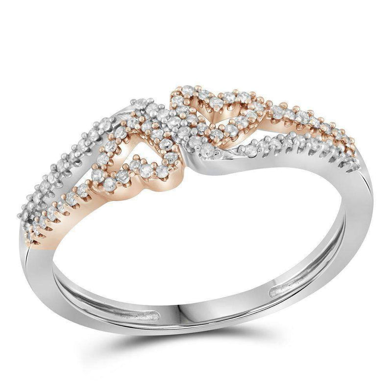 10kt White Gold Women's Round Diamond 2-tone Heart Love Ring 1/5 Cttw - FREE Shipping (US/CAN)-Gold & Diamond Heart Rings-5-JadeMoghul Inc.