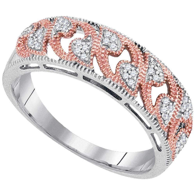 10kt White Gold Women's Round Diamond 2-tone Rose Band Ring 1-10 Cttw - FREE Shipping (US/CAN)-Gold & Diamond Bands-JadeMoghul Inc.