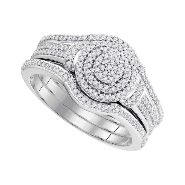 10kt White Gold Womens Round Diamond 3-Piece Bridal Wedding Engagement Ring Band Set 1/3 Cttw-Gold & Diamond Wedding Ring Sets-8-JadeMoghul Inc.