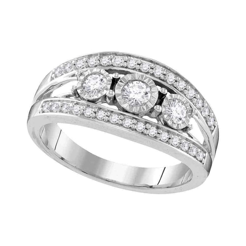 10kt White Gold Women's Round Diamond 3-stone Bridal Wedding Engagement Ring 1/2 Cttw - FREE Shipping (US/CAN)-Gold & Diamond Engagement & Anniversary Rings-5-JadeMoghul Inc.