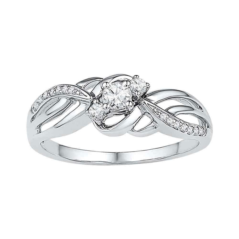 10kt White Gold Women's Round Diamond 3-stone Bridal Wedding Engagement Ring 1/4 Cttw - FREE Shipping (US/CAN)-Wedding Jewelry-5-JadeMoghul Inc.
