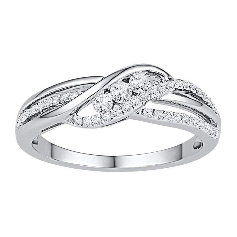 10kt White Gold Women's Round Diamond 3-stone Bridal Wedding Engagement Ring 1/4 Cttw - FREE Shipping (US/CAN)-Wedding Jewelry-6-JadeMoghul Inc.