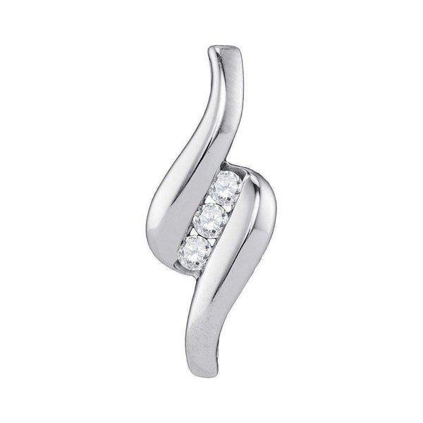 10kt White Gold Women's Round Diamond 3-stone Pendant 1-6 Cttw - FREE Shipping (US/CAN)-Gold & Diamond Pendants & Necklaces-JadeMoghul Inc.