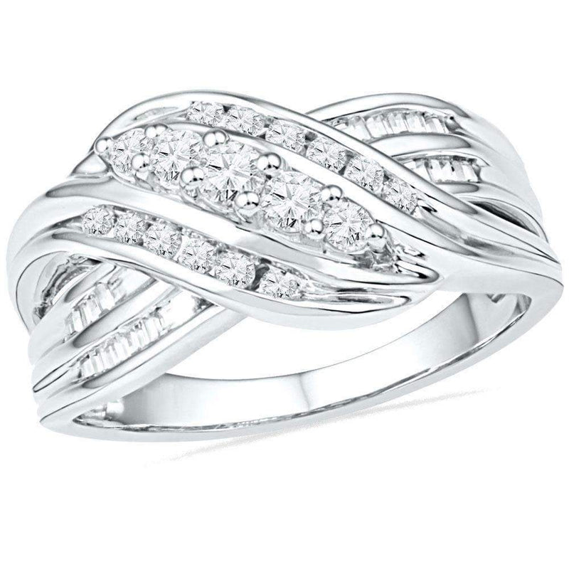 10kt White Gold Women's Round Diamond 5-Stone Crossover Band Ring 1/2 Cttw - FREE Shipping (US/CAN)-Gold & Diamond Bands-5-JadeMoghul Inc.