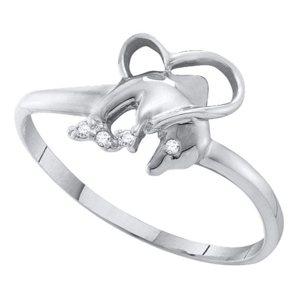 10kt White Gold Women's Round Diamond-accent Dolphin Heart Ring .02 Cttw - FREE Shipping (US/CAN)-Gold & Diamond Rings-5-JadeMoghul Inc.