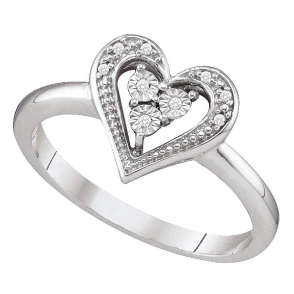 10kt White Gold Women's Round Diamond-accent Heart Cluster Ring .02 Cttw - FREE Shipping (US/CAN)-Gold & Diamond Heart Rings-5-JadeMoghul Inc.