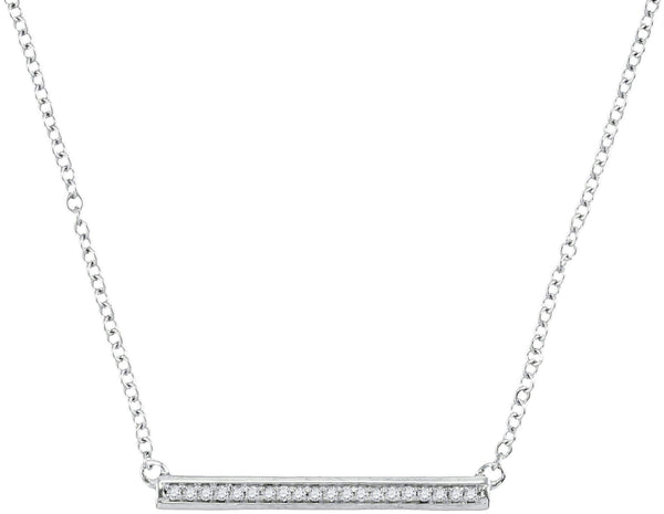 10kt White Gold Womens Round Diamond Bar Pendant Chain Necklace 1-10 Cttw - FREE Shipping (US/CAN)-Gold & Diamond Pendants & Necklaces-JadeMoghul Inc.