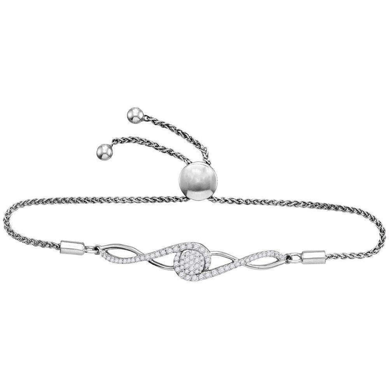 10kt White Gold Women's Round Diamond Bolo Bracelet 1-2 Cttw - FREE Shipping (US/CAN)-Gold & Diamond Bracelets-JadeMoghul Inc.