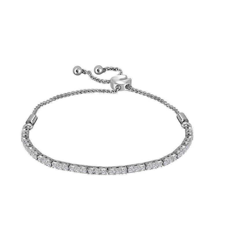 10kt White Gold Women's Round Diamond Bolo Bracelet 1.00 Cttw - FREE Shipping (US/CAN)-Gold & Diamond Bracelets-JadeMoghul Inc.