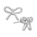 10kt White Gold Women's Round Diamond Bow-tie Ribbon Know Screwback Stud Earrings 1-5 Cttw - FREE Shipping (US/CAN)-Gold & Diamond Earrings-JadeMoghul Inc.