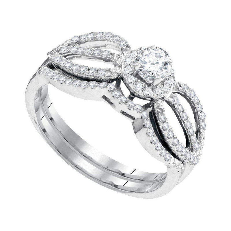 10kt White Gold Women's Round Diamond Bridal Wedding Engagement Ring Band Set 1-2 Cttw - FREE Shipping (US/CAN)-Gold & Diamond Wedding Ring Sets-JadeMoghul Inc.