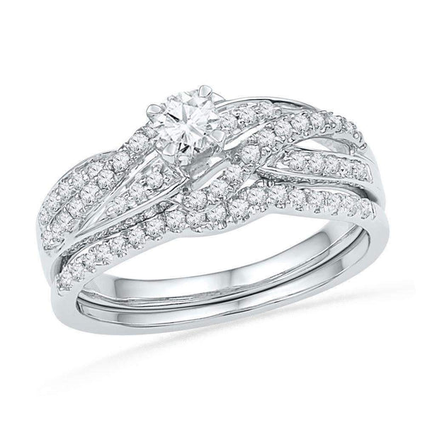 10kt White Gold Women's Round Diamond Bridal Wedding Engagement Ring Band Set 1/2 Cttw - FREE Shipping (US/CAN)-Wedding Jewelry-5-JadeMoghul Inc.