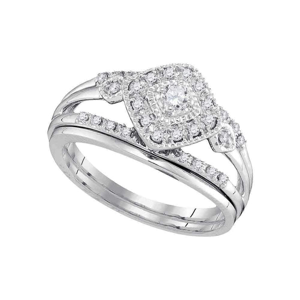 10kt White Gold Women's Round Diamond Bridal Wedding Engagement Ring Band Set 1/3 Cttw - FREE Shipping (US/CAN)-Gold & Diamond Wedding Ring Sets-5.5-JadeMoghul Inc.