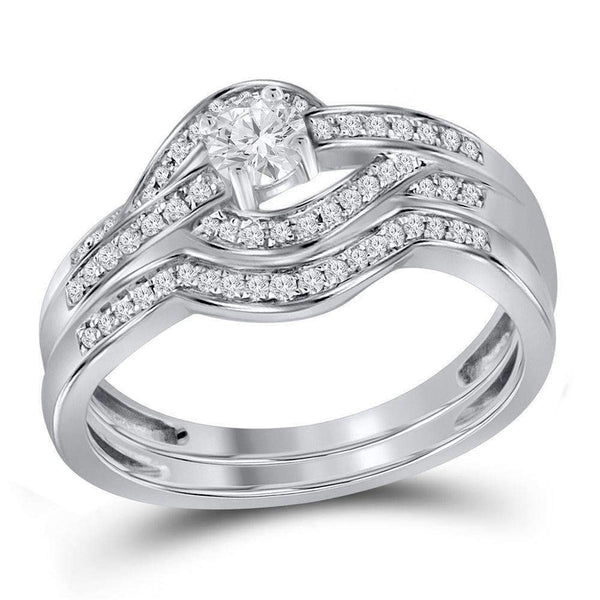 10kt White Gold Women's Round Diamond Bridal Wedding Engagement Ring Band Set 1/3 Cttw - FREE Shipping (US/CAN)-Wedding Jewelry-6-JadeMoghul Inc.