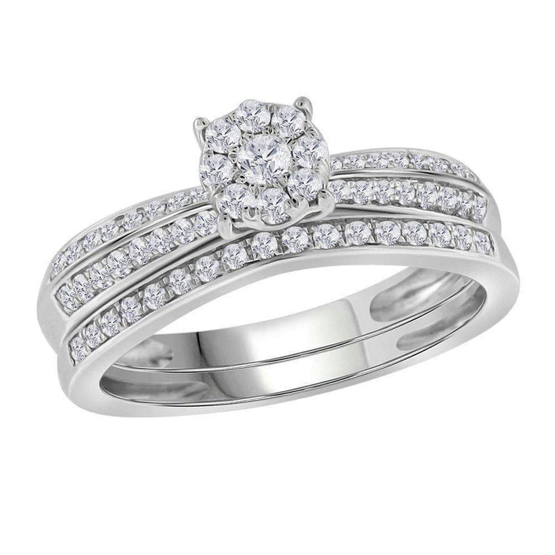 10kt White Gold Women's Round Diamond Bridal Wedding Engagement Ring Band Set 3/8 Cttw - FREE Shipping (US/CAN)-Wedding Jewelry-5-JadeMoghul Inc.