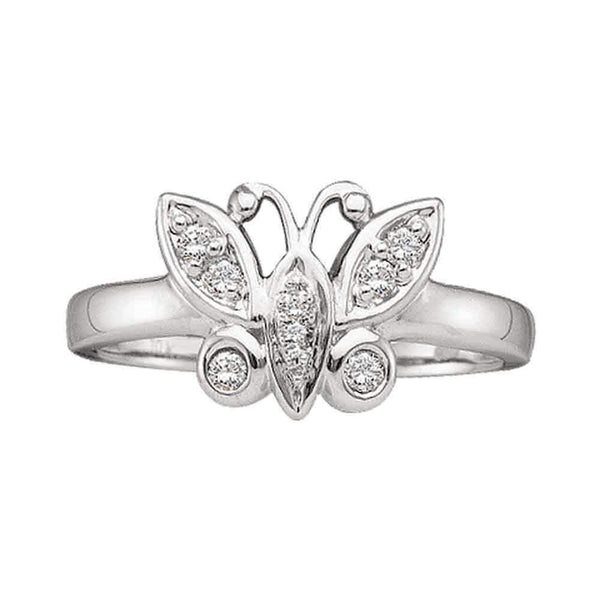 10kt White Gold Women's Round Diamond Butterfly Bug Cluster Ring 1/10 Cttw - FREE Shipping (US/CAN)-Gold & Diamond Rings-5-JadeMoghul Inc.