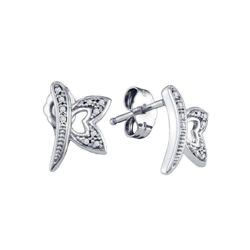 10kt White Gold Women's Round Diamond Butterfly Bug Earrings 1-20 Cttw - FREE Shipping (USA/CAN)-Gold & Diamond Earrings-JadeMoghul Inc.