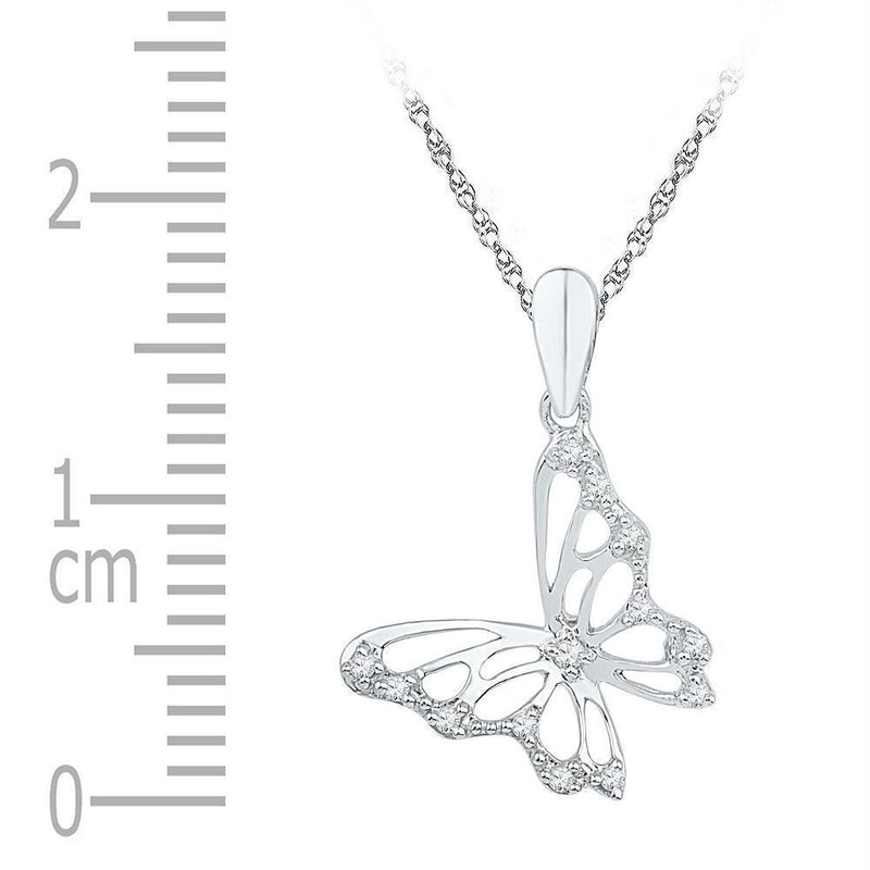 10kt White Gold Womens Round Diamond Butterfly Bug Pendant 1-12 Cttw-Gold & Diamond Pendants & Necklaces-JadeMoghul Inc.